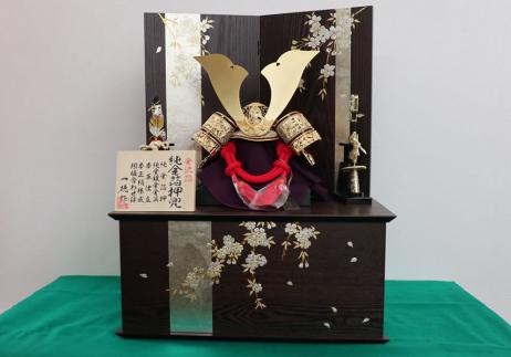 一徳作10号竹雀純金箔押し収納箱飾り-1