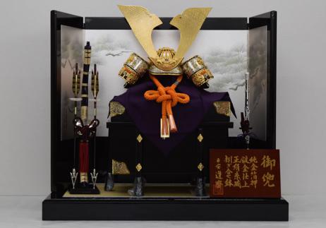 平安道齊作 15号 純金箔押し小札朱赤糸威し総裏兜平台飾り-1