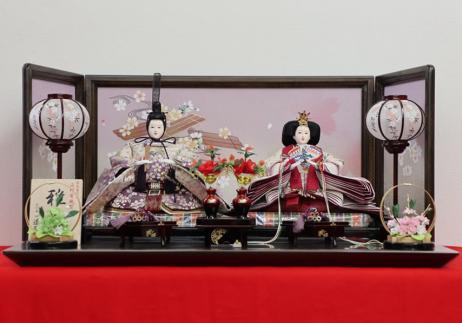 人形工房道翠謹製 京九番 正絹〆切織金襴衣装着親王平台飾り-1