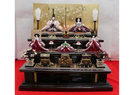 平安優香作 京九番 正絹金襴 親王官女揃三段飾り-1