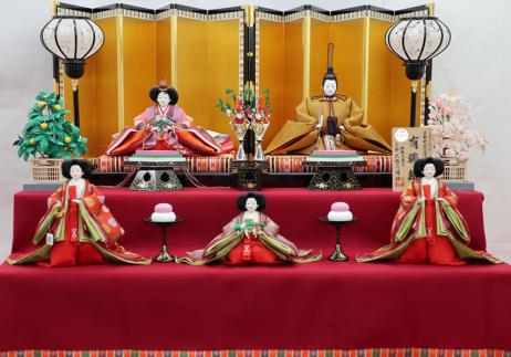 大橋弌峰作 七番黄櫨染 親王官女揃二段飾り-1